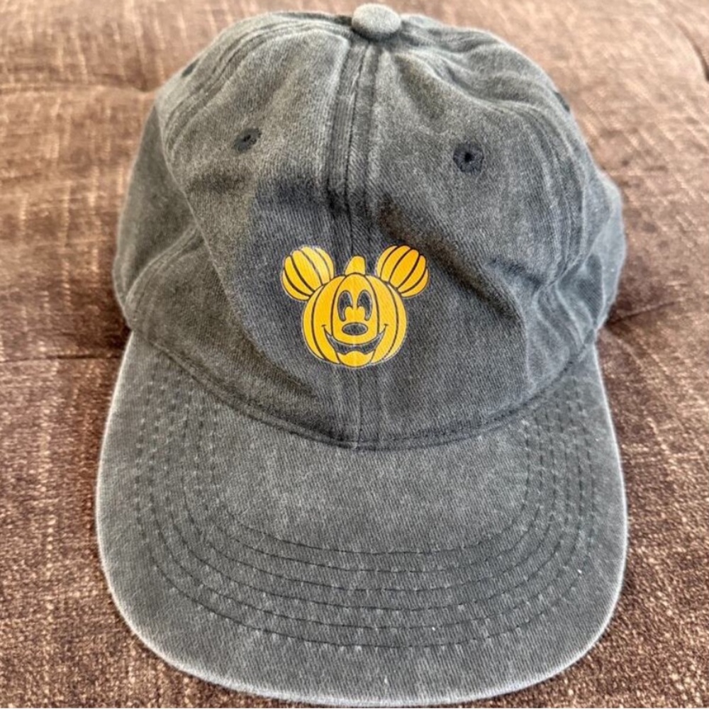 Disney Parks Halloween Mickey Mouse Pumpkin Gray Denim Baseball Cap Hat